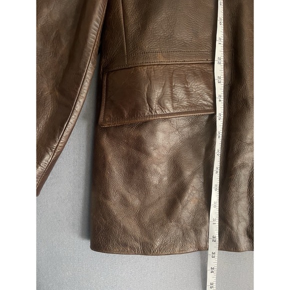 J.Crew Men XL Brown Leather Car Coat Jacket Patina Pebble Heavy Barn‎ Chore Y2K - Picture 5 of 16